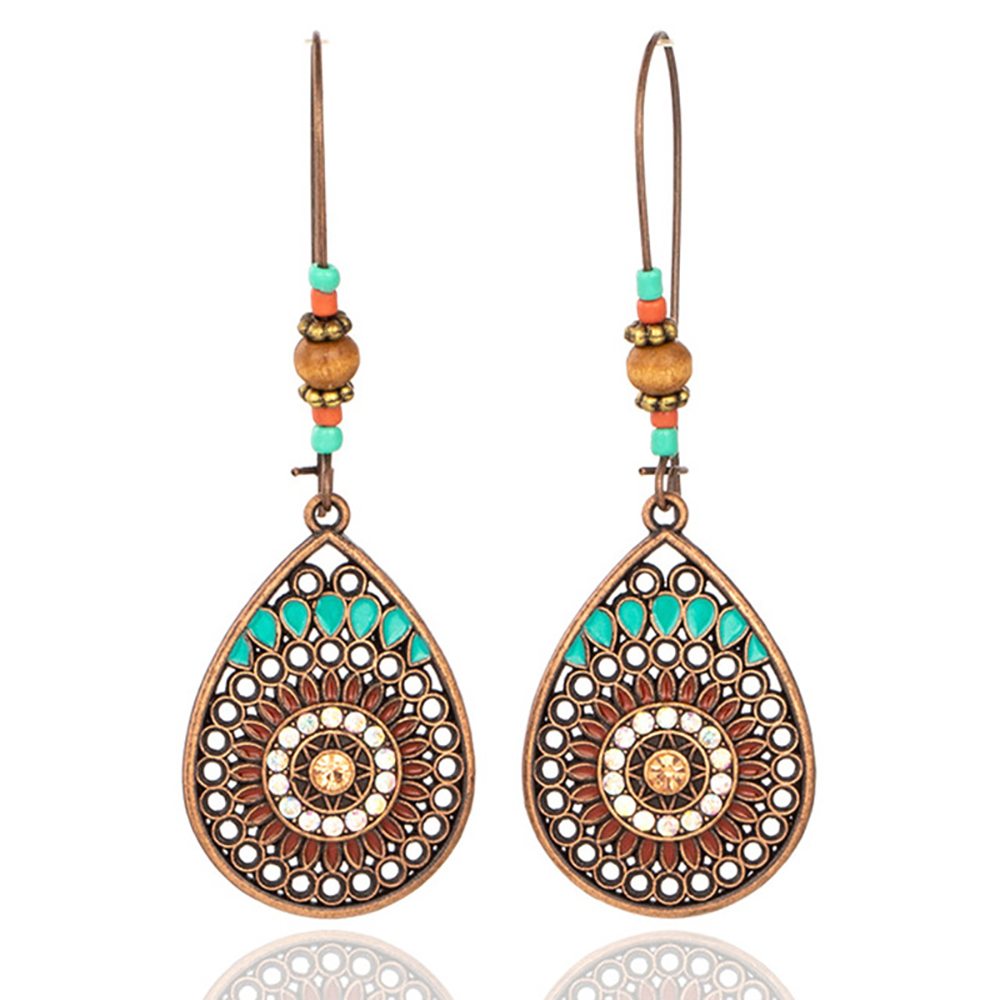 ladies boho style earrings design hollow drop-shaped hanging beaded hook girl earrings party jewelry