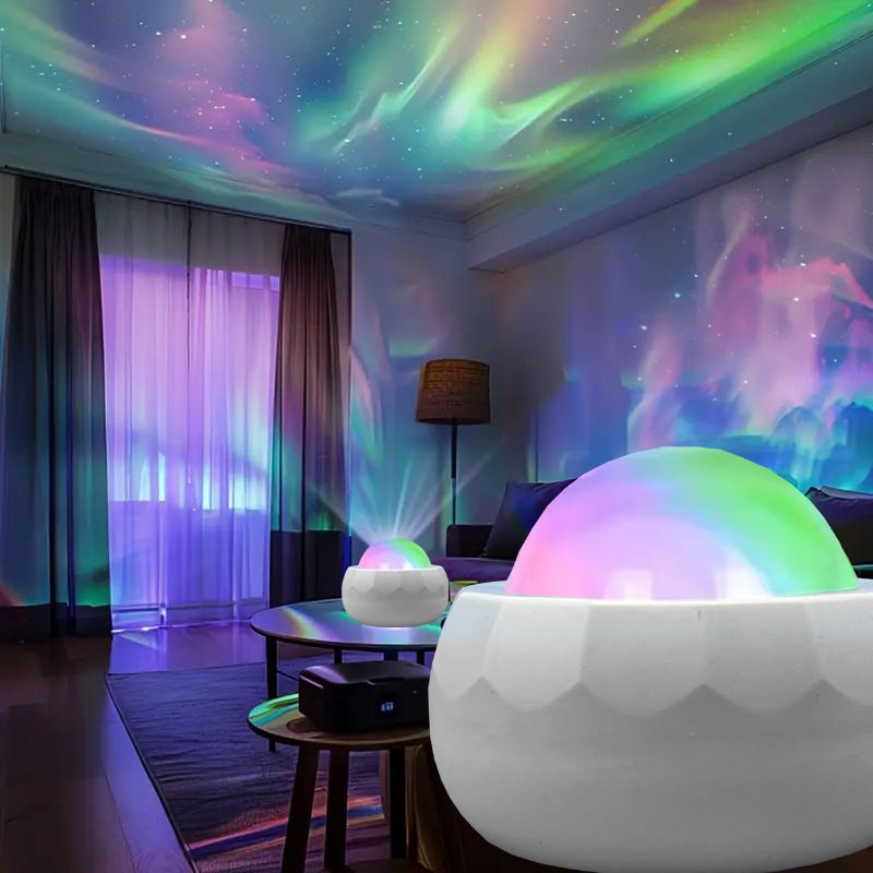 USB Powered Aurora Projection Light Colorful Water Wave Starry Sky Night Light Romantic Ambient Decorative Lamp for Bedroom Party Home Decoration