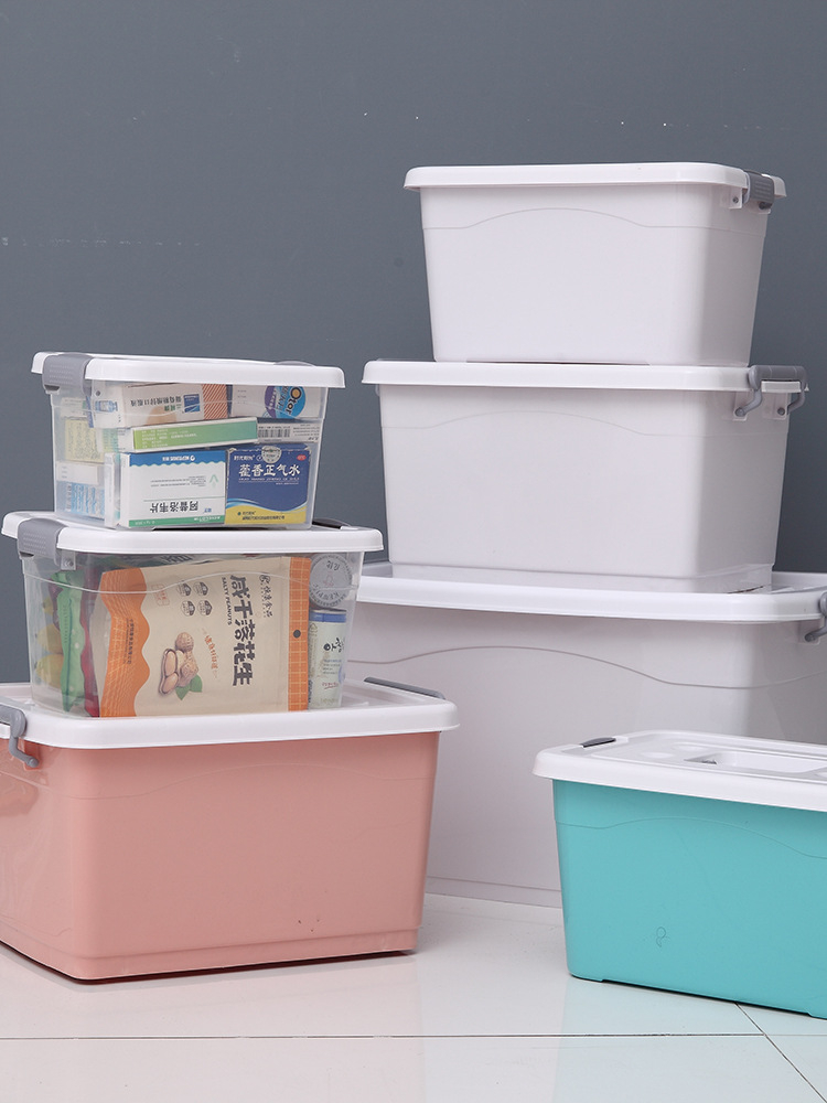 Large Capacity Plastic Storage Box, Multipurpose Stackable Storage Bin with White Latching Lid and Handle Clothes Storage Containers