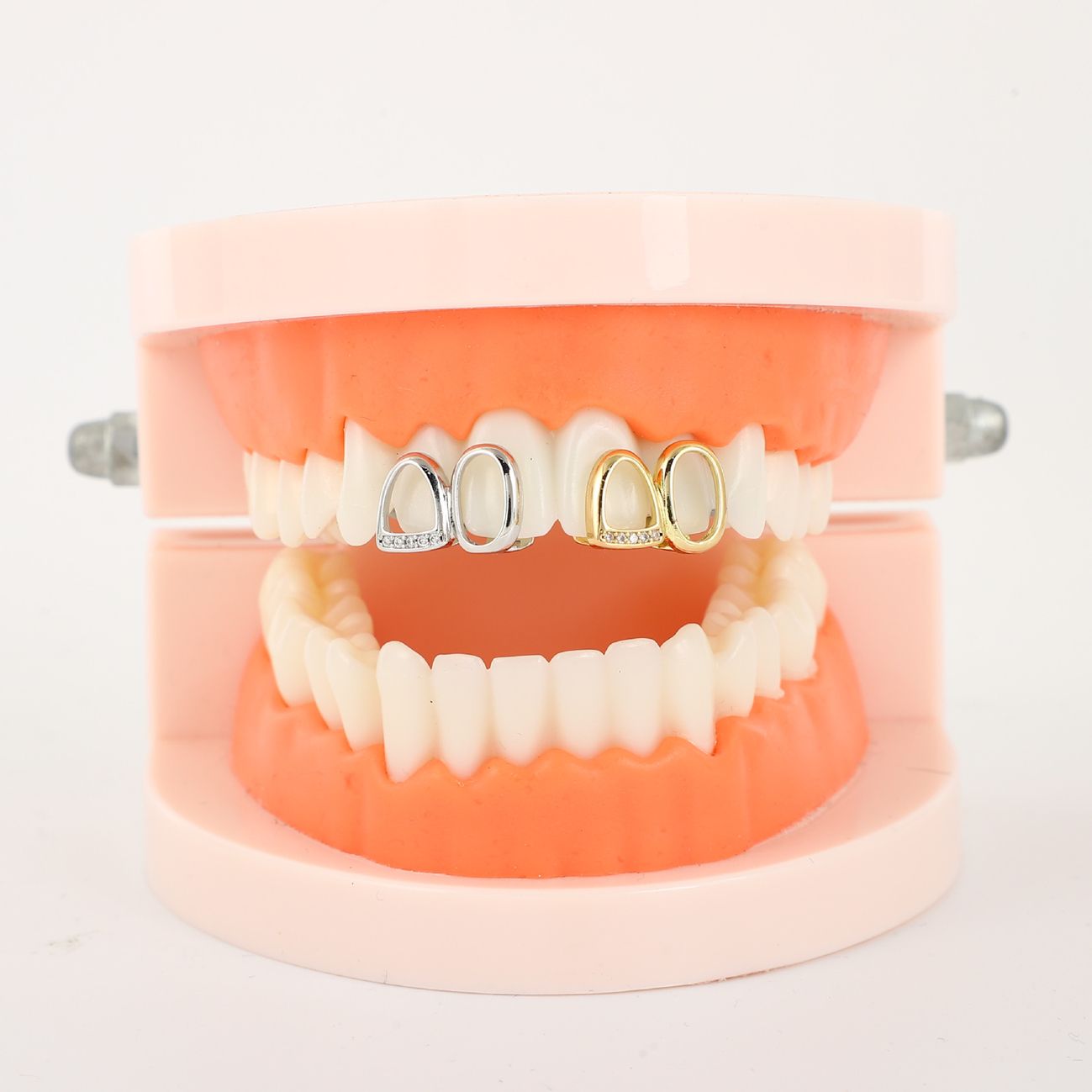 Zircon micro-inlay teeth grillz hip-hop double teeth gold-plated teeth hip-hop teeth grillz tooth grillz Braces gold teeth silver teeth