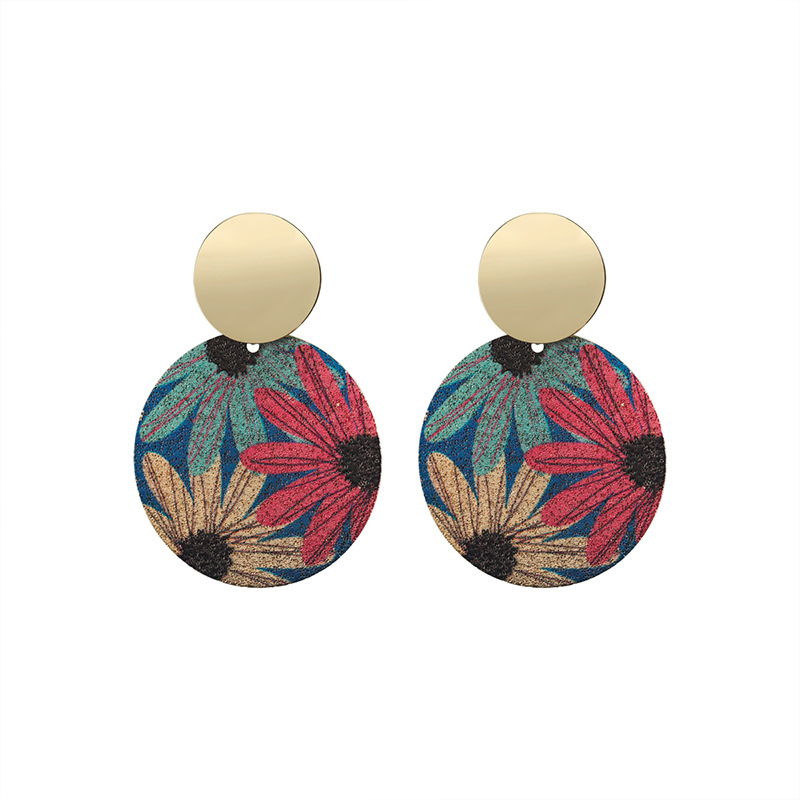 women's vintage flower geometric round earrings flower pattern girls earrings