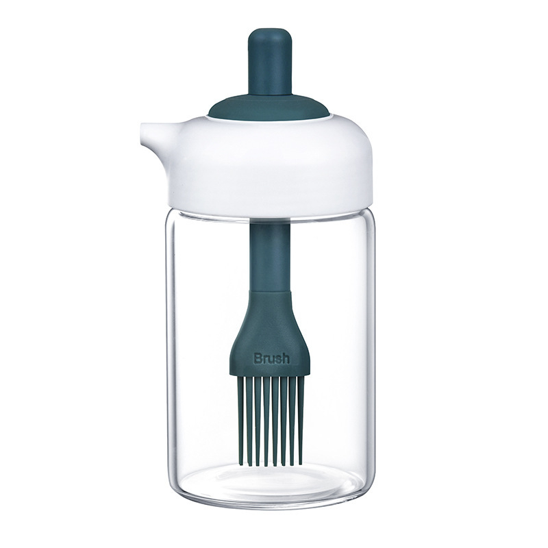 230ml Multi-use Oil bottle press Pot 2 in 1 Glass Large Caliber Elastic Brush BBQ Oil Pump Bottle for Home
