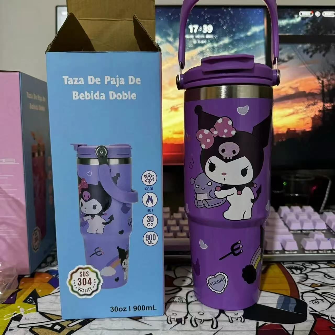 Sanrio new thermal cup, large capacity, high-end appearance, ice boss cup, stainless steel straw, 2025 water cup for girls