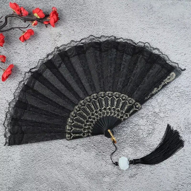 Double-layered vintage fan, solid color fan for cheongsam and dance, versatile fan for photoshoots, trendy fan for street photography