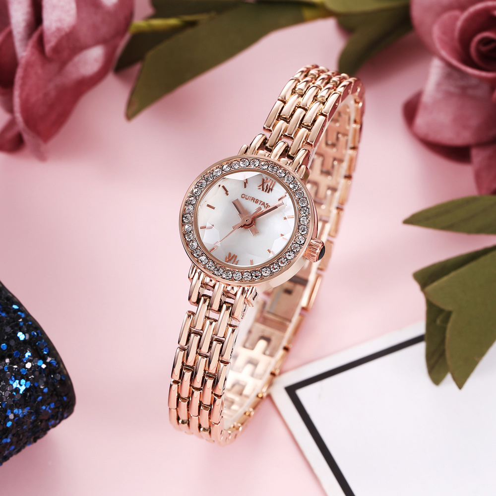 Trendy Diamond Set Girls Quartz Watch Exquisite Alloy Strap Girls Watch Fashion Pendant Glass Bracelet Watch 24MM