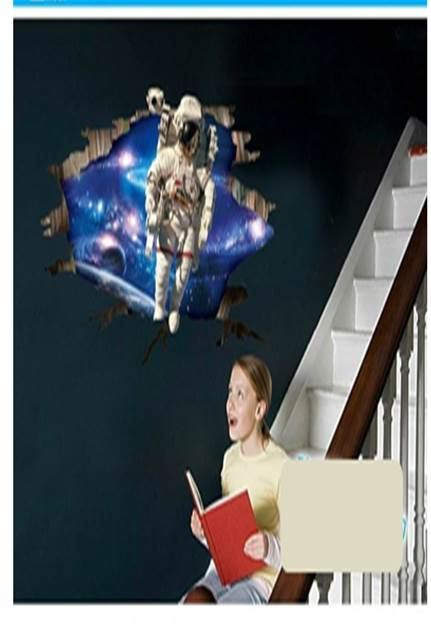 3D stereo through-wall visual wall stickers space astronauts living room bedroom ceiling wall self-adhesive decorative painting