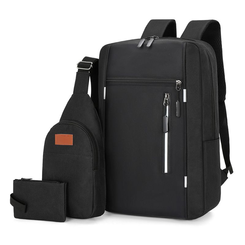 New three-piece backpack usb charging business computer bag male multi-function student large capacity schoolbag 7001