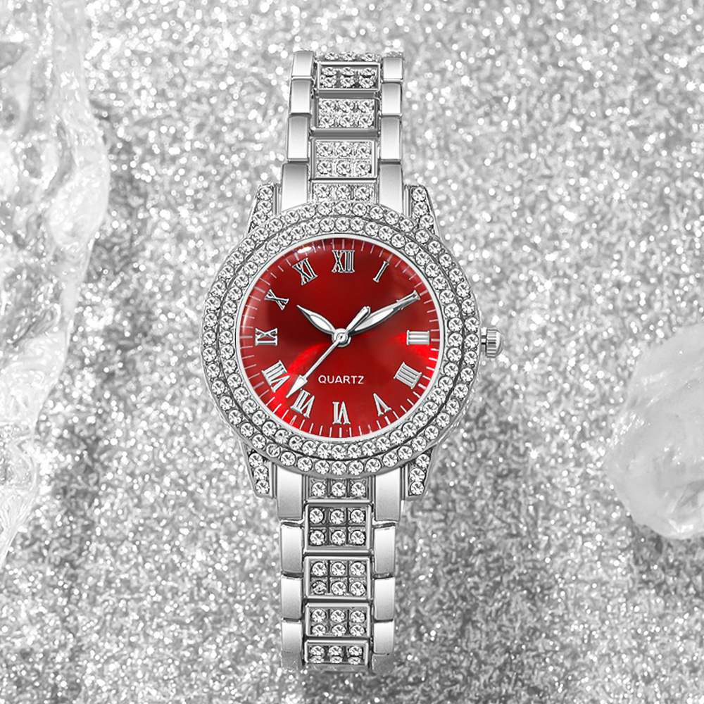 Luxury Roman Scale Quartz Wristwatch for Ladies, unique cornucopia round dial and all-over bling diamond setting create high-end temperament. Fine polished watch case delivers smooth texture and durable use