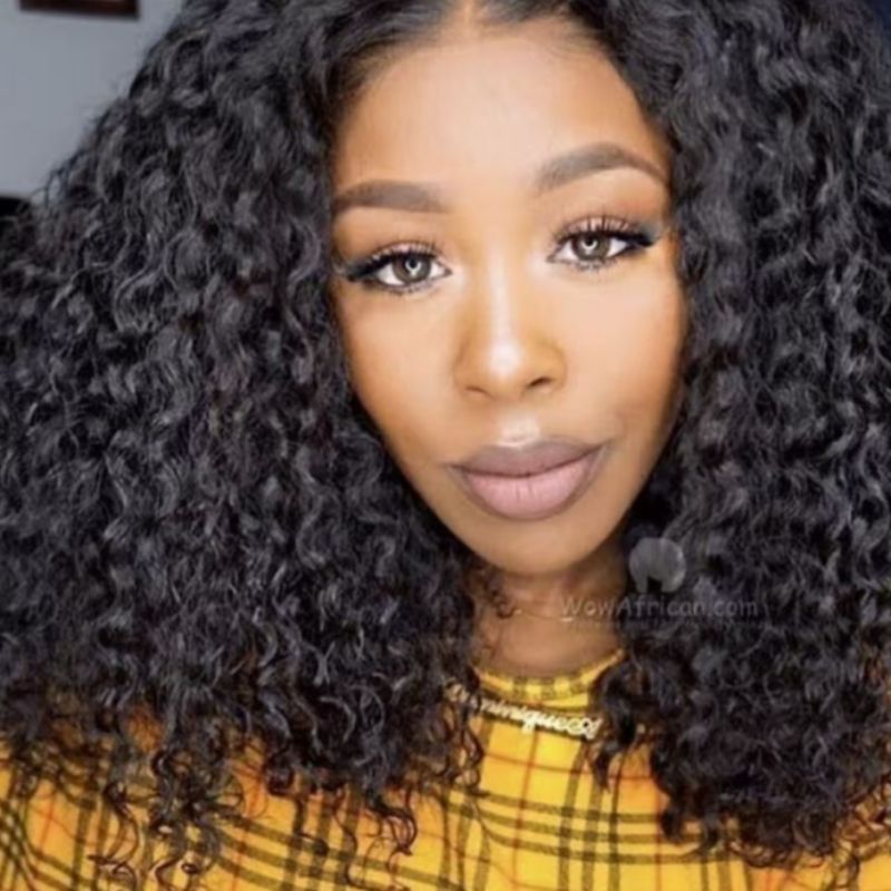 Wig African small curly middle parted shawl wig European and American wig black medium long curly hair black