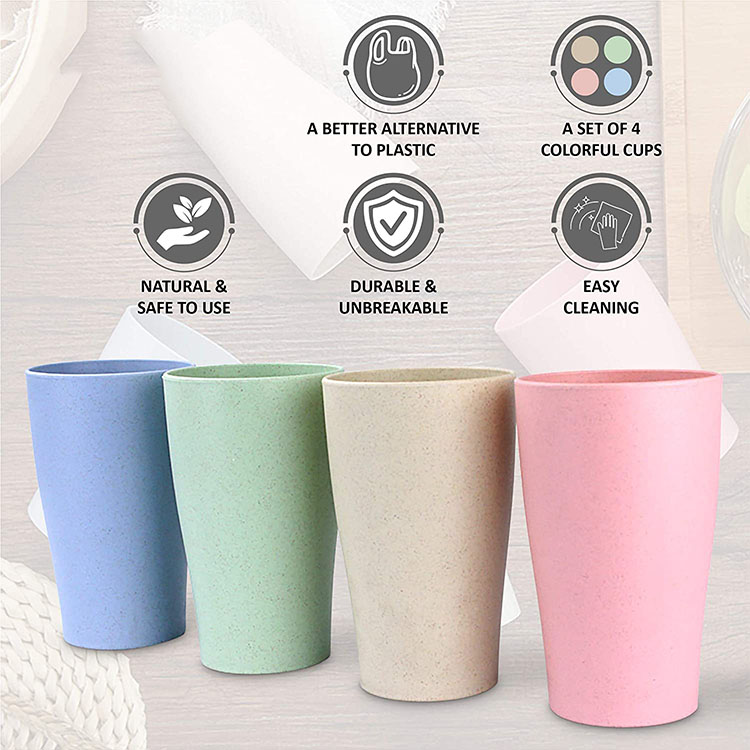 4 Pcs Unbreakable Reusable Wheat Straw Cup, Eco-Friendly Healthy Drinking Cup for Milk, Juice, Water, Multicolored Set of 4 Toothbrush Mug for Kids Adult, Dishwasher Safe