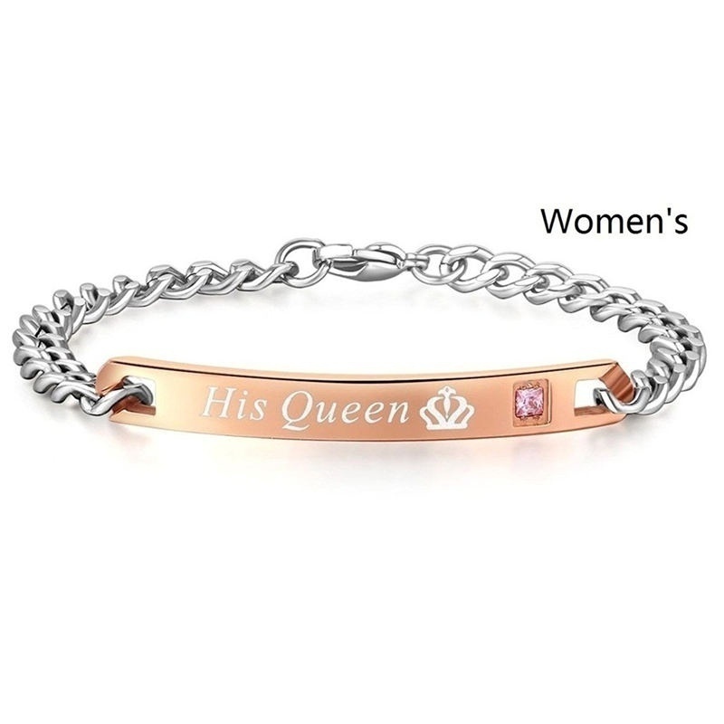 1pcs His Queen Her King Bracelet Titanium Wristband Couple Lover Bracelet Lover Crown Charm Brace