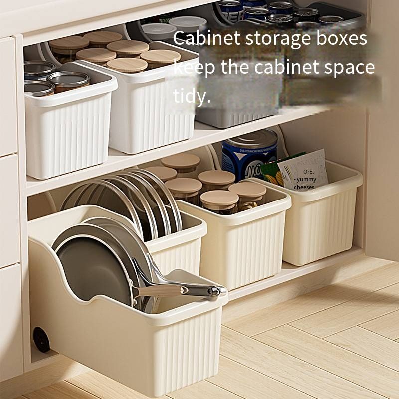 Home Kitchen Utensil Storage Box, Multifunctional Drawer-Type Pot Lid Organizer, Open Design with Wheels, Cabinet Organizing Box for Kitchenware & Pot Lids