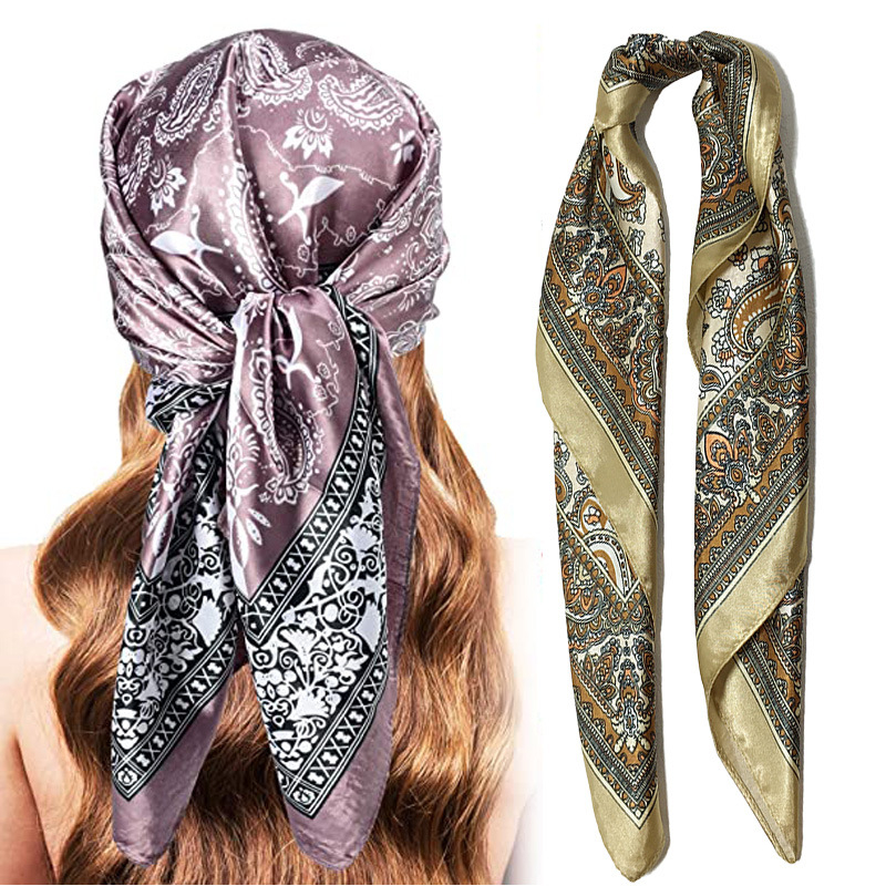 Tied Hair Scarf Cashew Nut Simulation Silk Scarf Female New Small Square Scarf Bag decoration headband 60CM*60CM