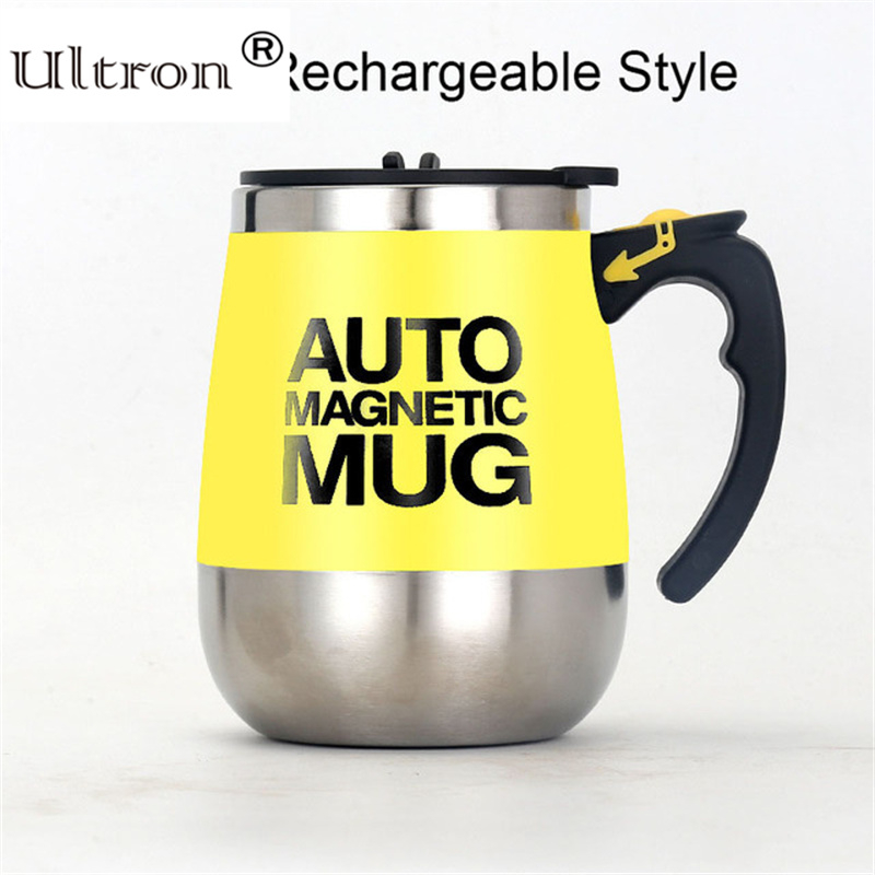 Ultron New Automatic Self Stirring Magnetic Mug 304 Stainless Steel Coffee Milk Mixing Cup Creative Blender Smart Mixer Thermal Cupsusb yellow