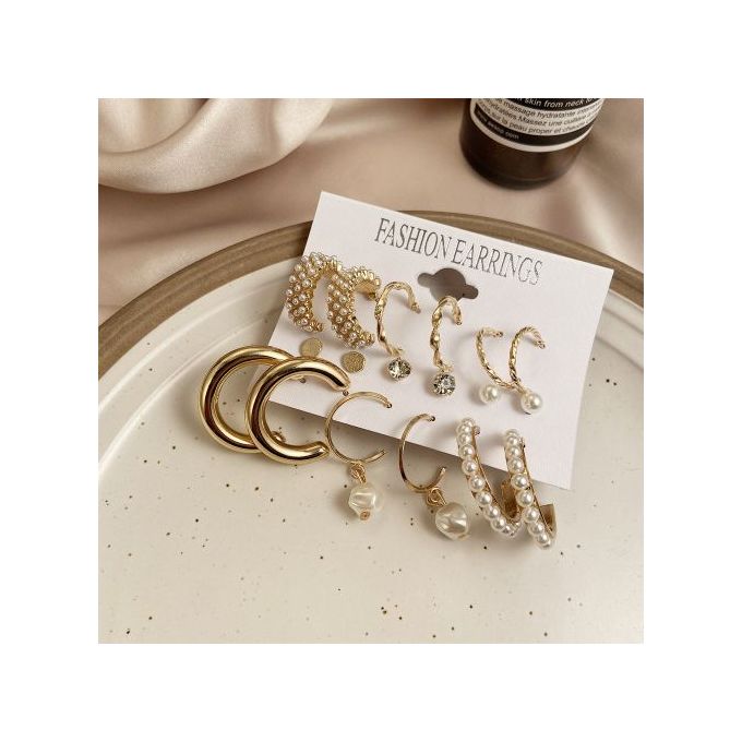 6 Pair Earrings Set Earrings - Gold