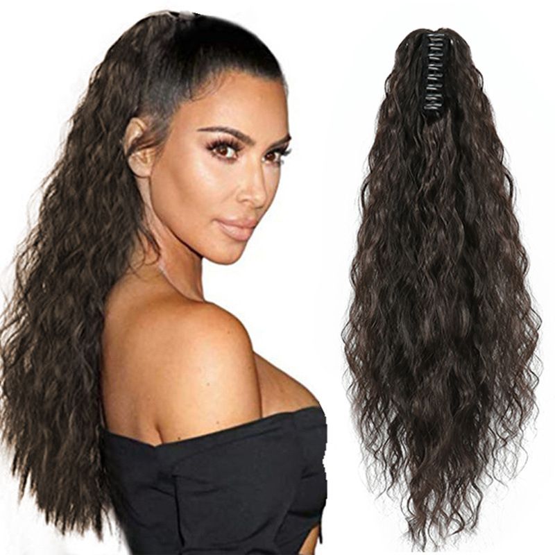 Wigs Wig European and American long curly hair ponytail Hair fluffy corn perm beard CRRSHOP Ponytail wig braid beauty care hair dressing black light brown