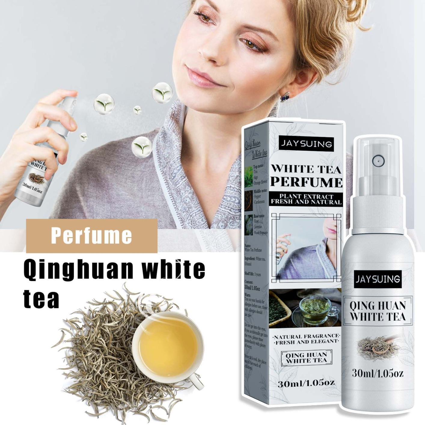 Jaysuing White Tea Perfume Body Smells Fragrance Air Fresh and Deodorant Fragrance Light Fragrance Niche Perfume Spray