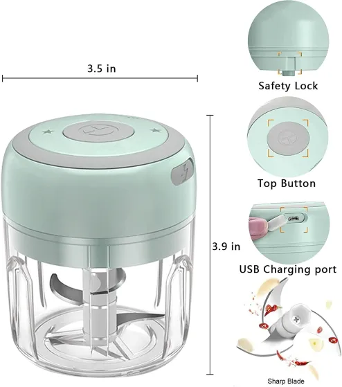 Electric Mini garlic chopper, Onion Ginger salad Pepper Nuts grinder, All  in one food processor kitchen fruit and vegetable Meat chopper masher(250ML)