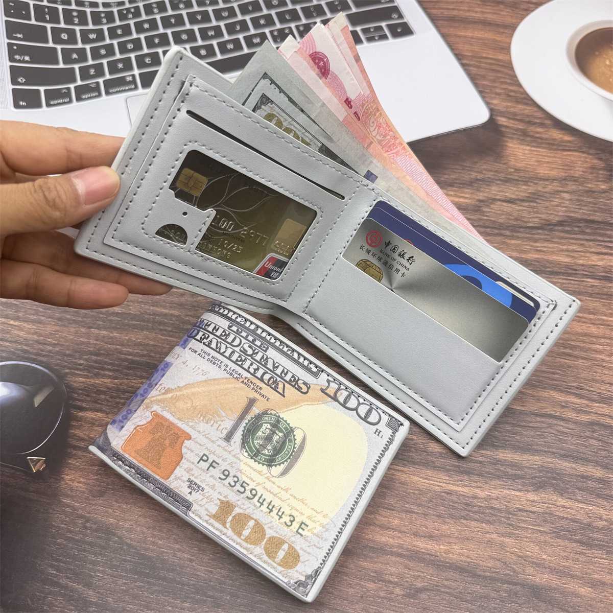 New Men's Dollar Print Wallet Large Capacity Vintage Creative Money Clip