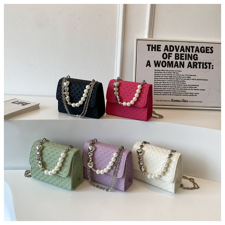 2023 New Personality Fashion Pearl Chain Bag One Shoulder Messenger Bag Casual Small Square Bag Trendy Women's Bag