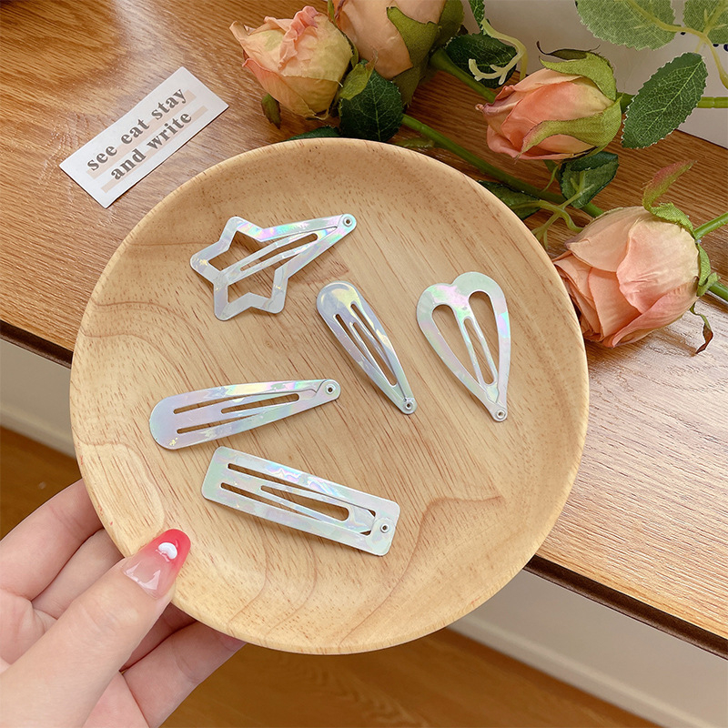 X9599 5pcs Minimalist Heart & Star Shape Bling Bling Gradient Color Hair Clip Hairpin Children's Adult's Hair Accessory