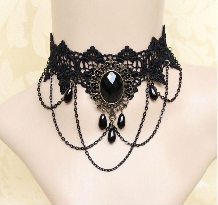 SC609630 Vintage Gothic Punk Style Black Lace Choker Necklace for Women Flower Collar Statement Choker Necklace