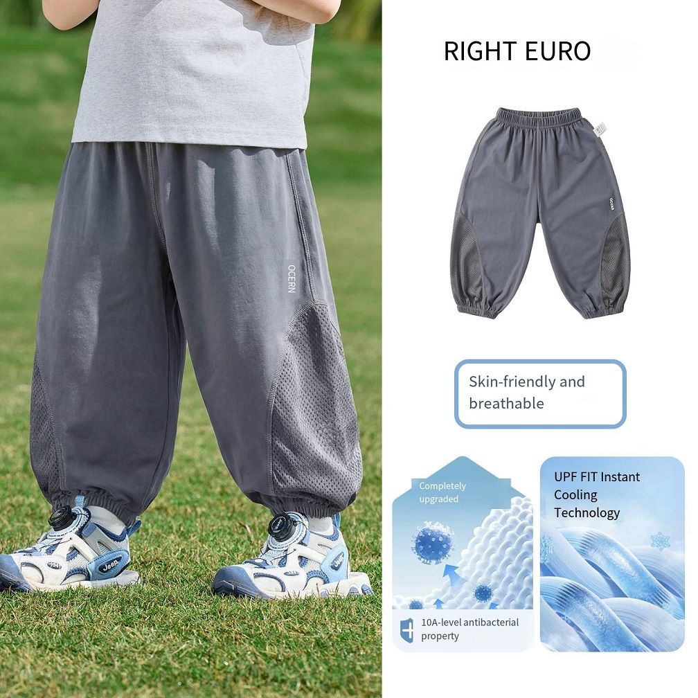 Kids Summer Cooling Pants, Anti-Mosquito Breathable Trousers with Mesh Sides, Quick Dry UPF Protection Casual Pants for Boys Girls, Sizes 90-140cm, Single Pack, Lightweight Outdoor Sportswear

