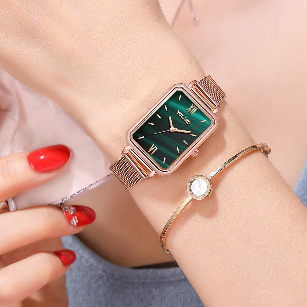 20213 vintage square watch greenstone square watch, gold analog quartz watch men and women