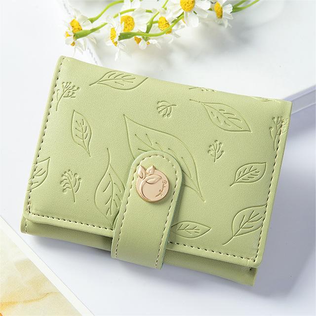 1111-2 Women's New Imprinted Leaf Wallet Multi Card Short Wallet