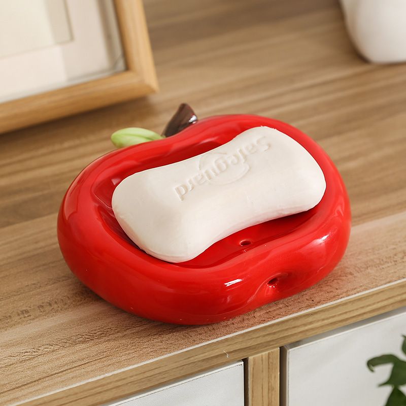 Apple ceramic soap box, bathroom sink soap box, can drain water without water accumulation, ceramic soap dish storage box