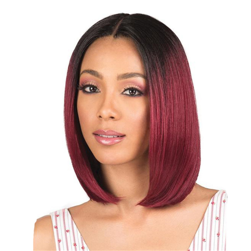 Short Bobo Wig for Black Women Girl Synthetic Wigs Black and Green Red Wig For Cosplay Party Daily Use Heat Resistant Fiber