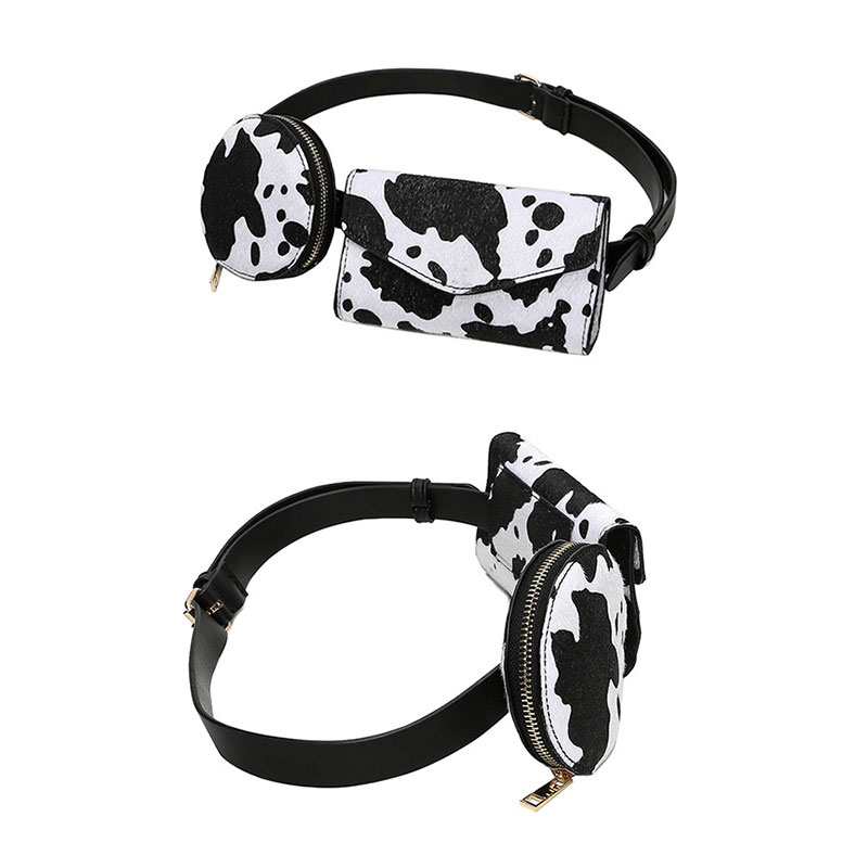 Cow Printing Purses Fashion Chest Pocket Women Faux Suede Leather Waist Bag