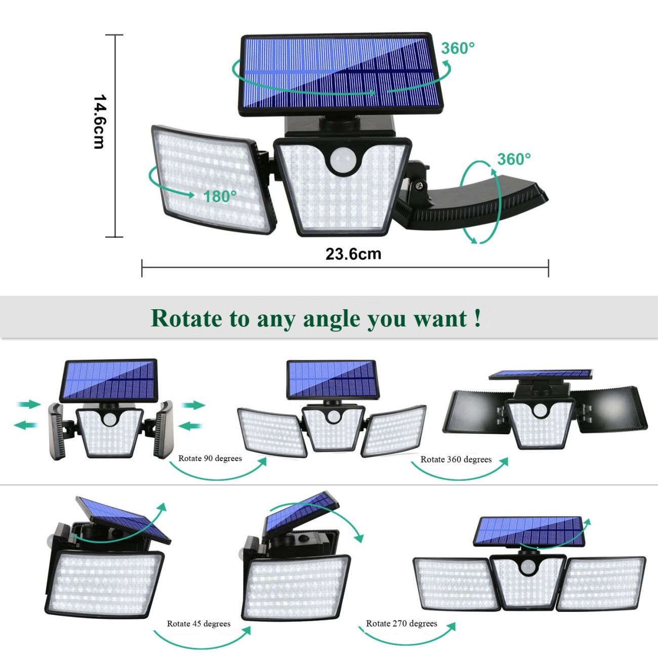 Solar Outdoor Light, Super Bright Waterproof Courtyard Street Light, Three-Head Motion Sensor Wall Light, Landscape Lawn Lighting for Garden Yard