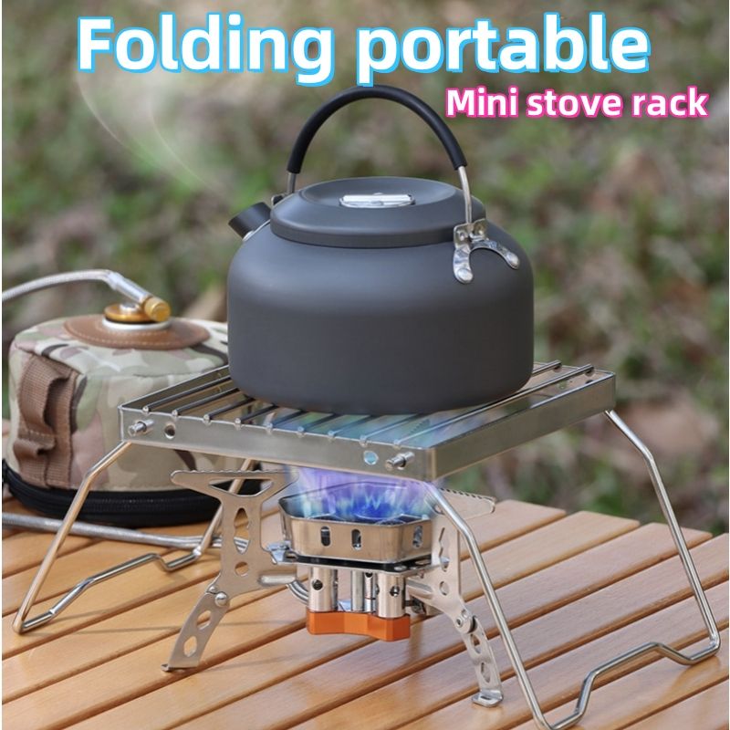 Portable outdoor stove rack barbecue stand CRRSHOP Foldable kettle holder, stainless steel striped grid, mini holder, baking tray holder
