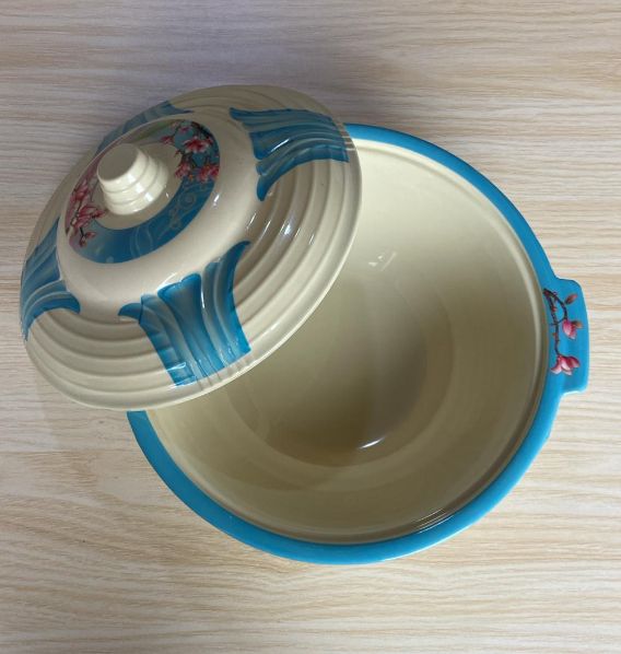 GR 26cm modern kitchen luxury blue & pink floral decal design plastic dinnerware bowl with lid