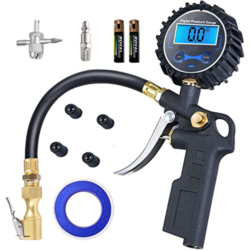 Digital Tire Pressure Gauge with Inflator, 250 PSI Air Chuck and Compressor Accessories Heavy Duty with Quick Connect Coupler, 0.1 Display Resolution for Car, SUV, Truck, Motorcycle, RV