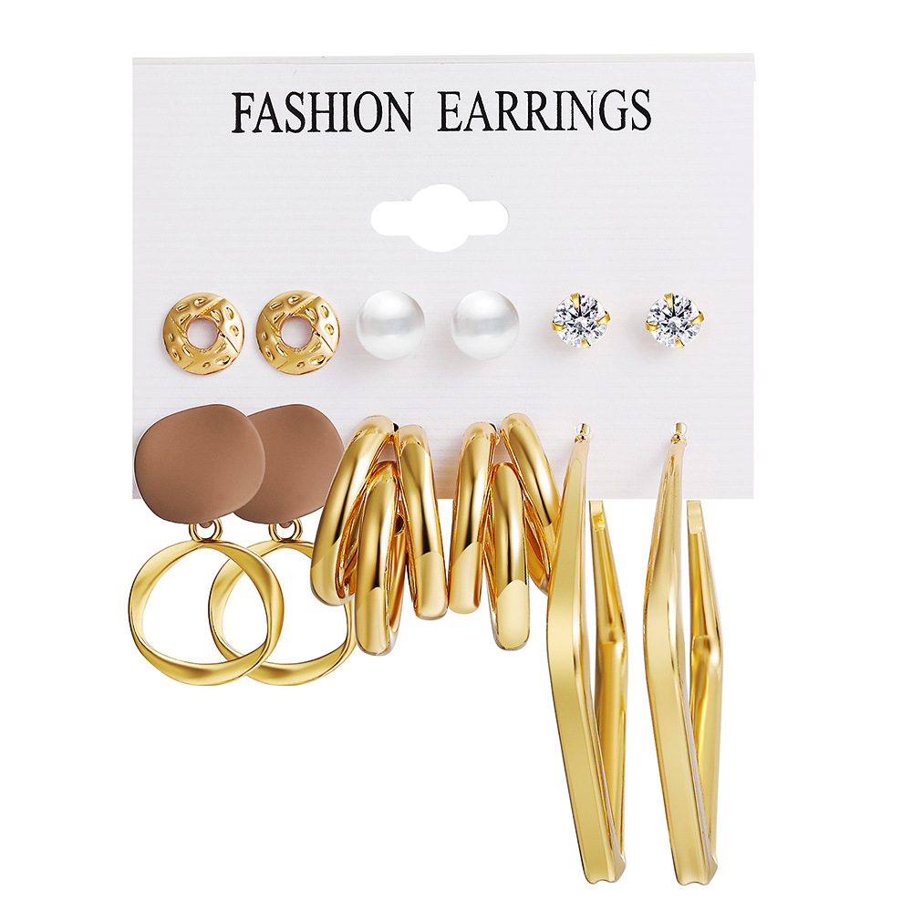 5615501 12pcs Set Gold Plated Earrings Set Vintage Pearl Geometric Metal Dangle Hoop Earrings For Women 2022 Fashion Jewelry Gifts