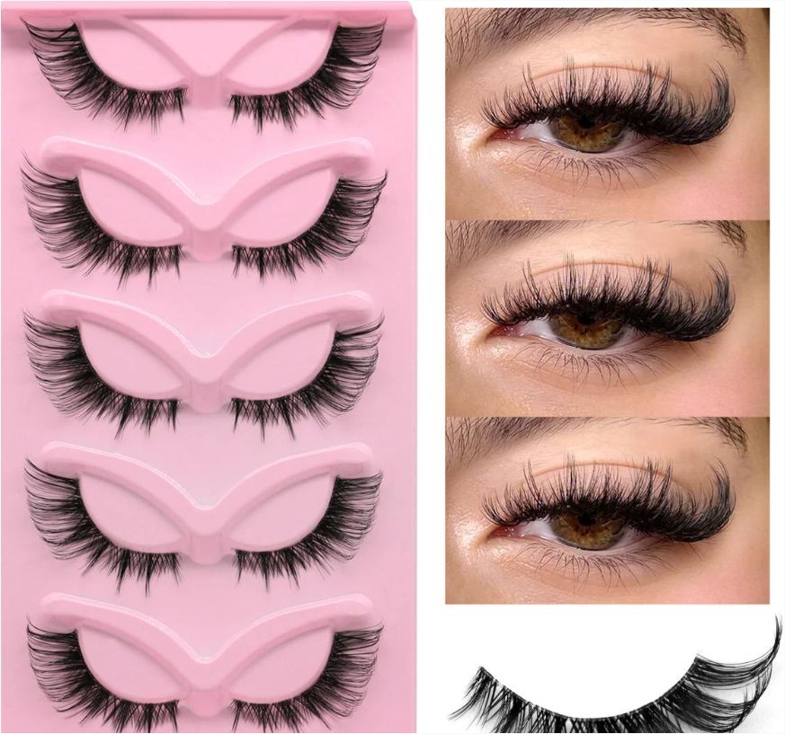 5 pairs Cat Eye Lashes Faux Mink Eyelashes Clear Band Lashes Natural Look Wispy Mink Eyelashes Full Strip Lashes
