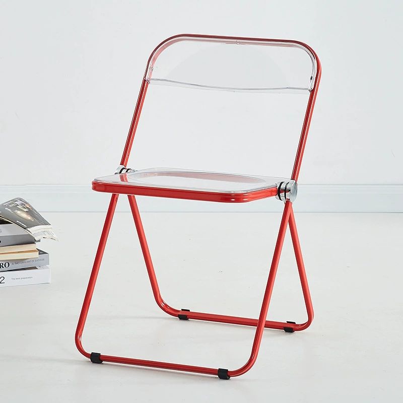 Home transparent folding chair fashionable acrylic crystal chair portable makeup chair ins style internet celebrity photo chair clothing store restaurant chairSpray-red