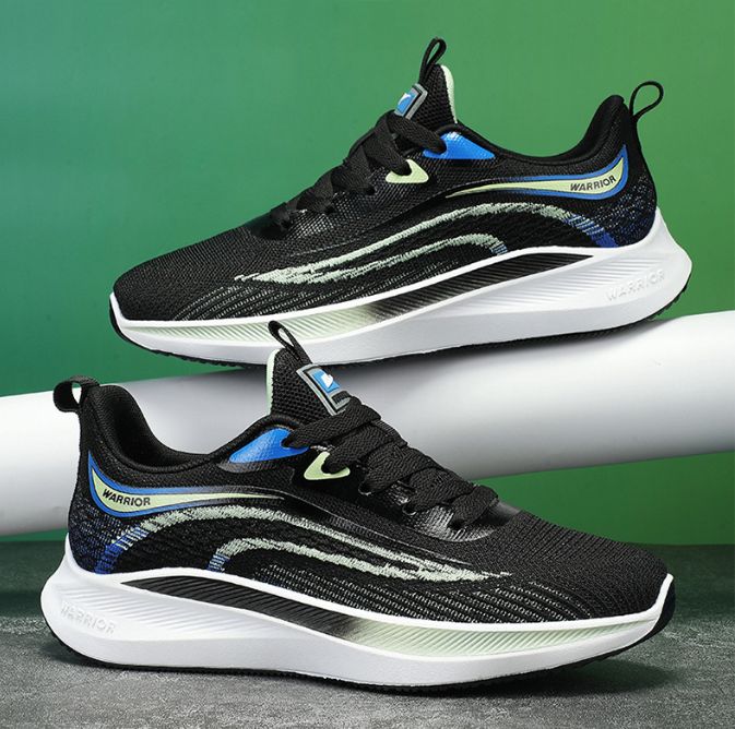 Men's Summer Breathable Knit Running Sneakers, Lightweight Mesh Sports Shoes, Casual Non-slip Walking Shoes, White-Green/Black-Green, EU 39-44