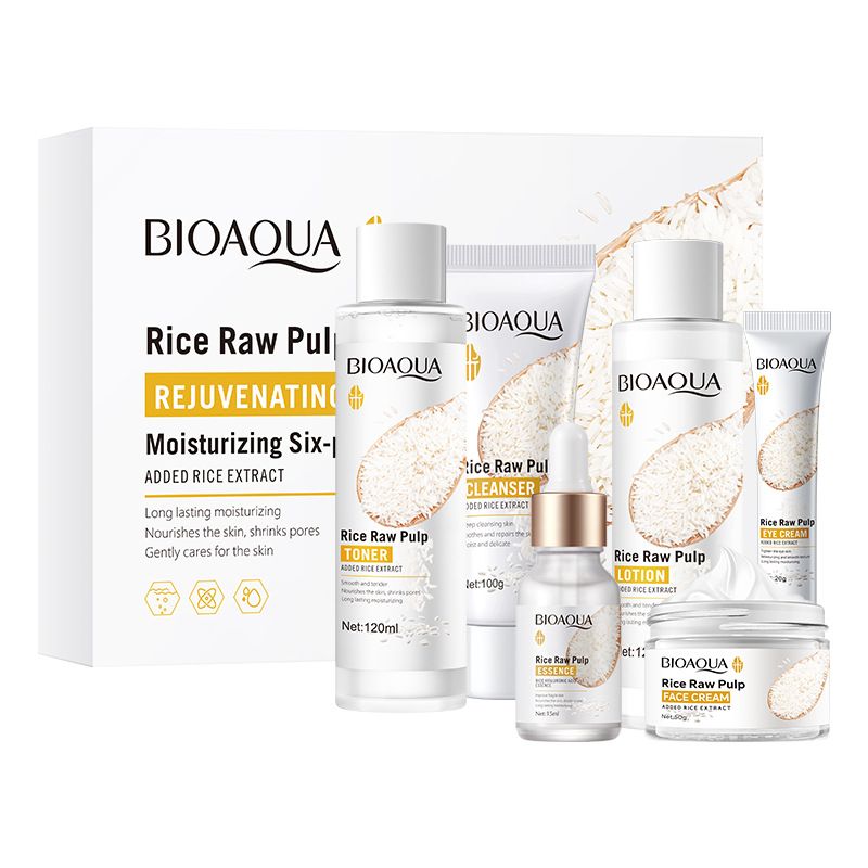 Women's facial rice skin care product set skin rejuvenation moisturizing hydrating rice puree series six-piece set