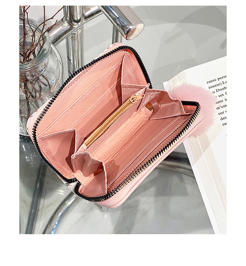 #1597 women's check contrast card bag hairball hanging wallet cute girl coin purse