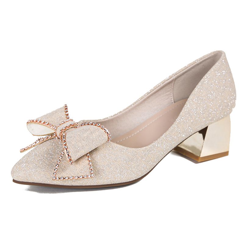 Heel Shoe Lady Heel Shoe Woman Shallow Mouth Single Shoe Pointed Toe Thick Heeled Large Size Women's Shoes Spring Summer French Versatile Fashion Shoes