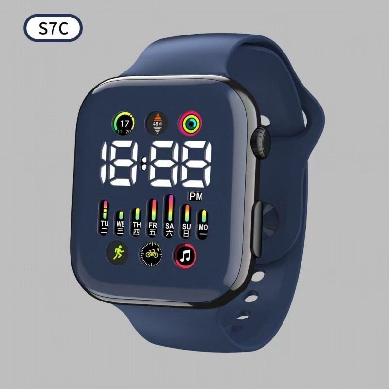 S7C Fashion Digital LED electronic watch Square shaped digital sports button watch waterproof large screen Wrist Watch 