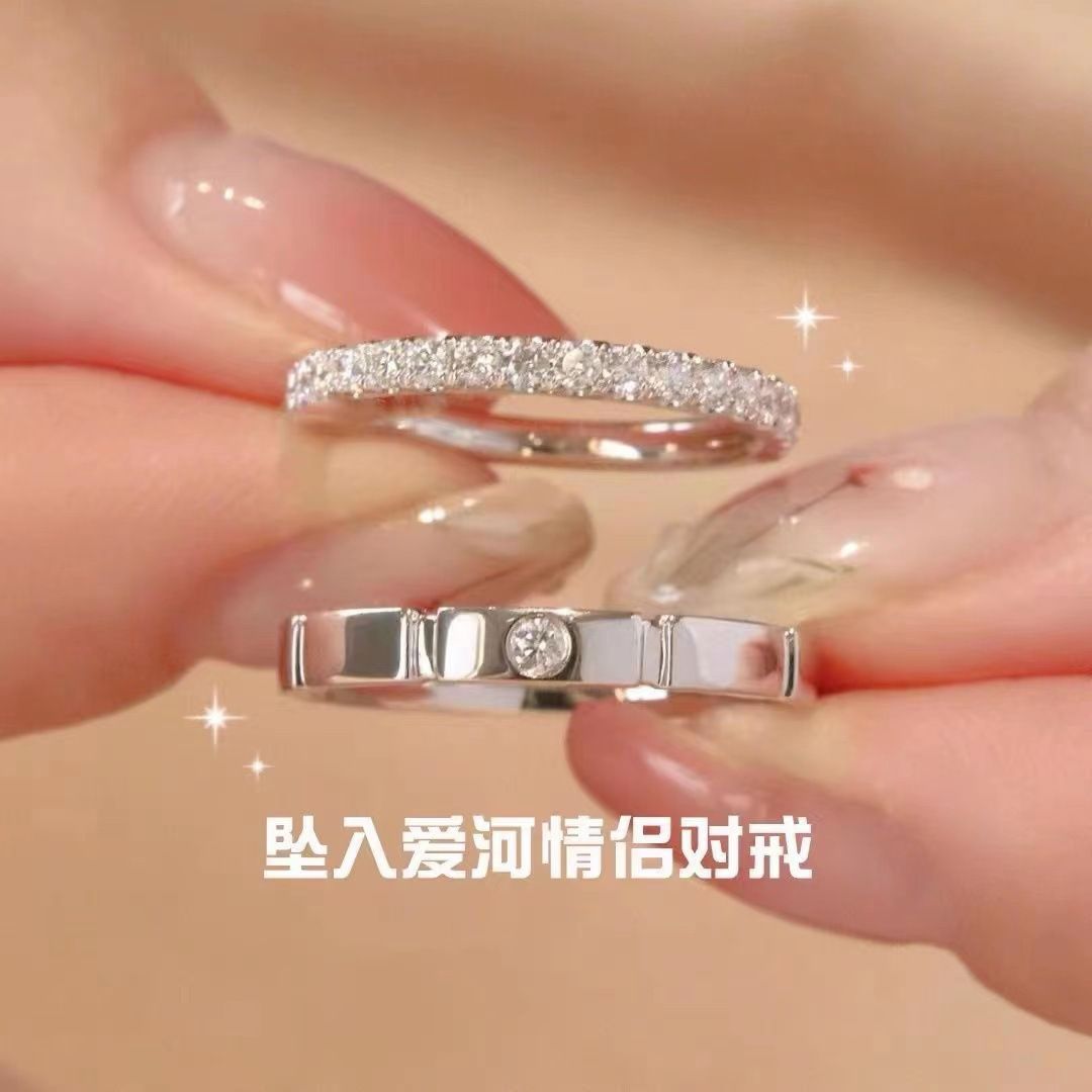 LJZ-54 New 925 Sterling Silver Ring Adjustable Open Couple Engagement Rings For Women Men Wedding Ring Party Fashion Jewelry Gift