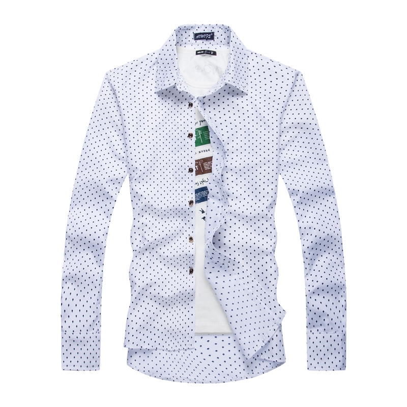 Autumn and winter new shirt men's shirt small mushroom print Korean style slim men's long-sleeved shirt
