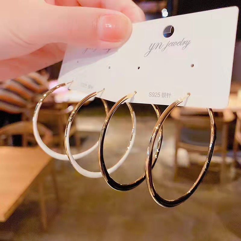 770 Women's New Exaggerated Large Circle Silver Pin Ear Buckle Versatile Alloy Earrings