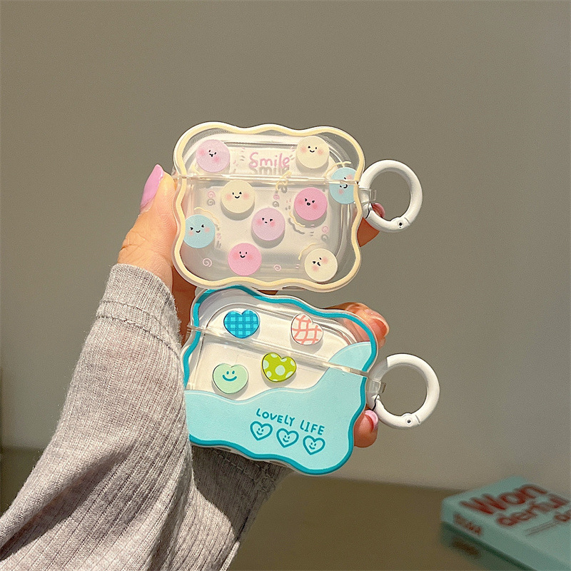 2022422 Cute Heart Smiley Face Earphone Case Suitable for airpods Headphone Shell Wireless Bluetooth AirPods123 Pro Silicone Protective Cover