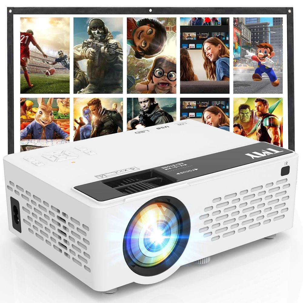 Mini Projector, Upgraded Bluetooth Projector with Screen, 1080P Full HD Portable Projector, Movie Projector Compatible with TV Stick Smartphone/HDMI/USB, indoor & outdoor use