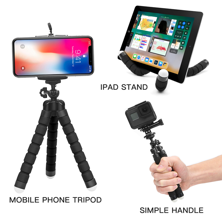 Mini Flexible Sponge Octopus Tripod Selfie Stick Expanding Tripod Stand For Mobile Phone bracket Camera With Phone Clip Holder